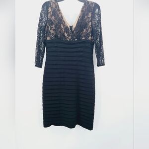 Adrianna Papell Size 12 Black Tan Stretch Wedding Party Evening 3/4 Sleeve Dress